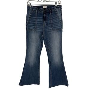 Driftwood Farrah Flare Jeans Womens 29 Blue Excellent High Rise Patch Pocket